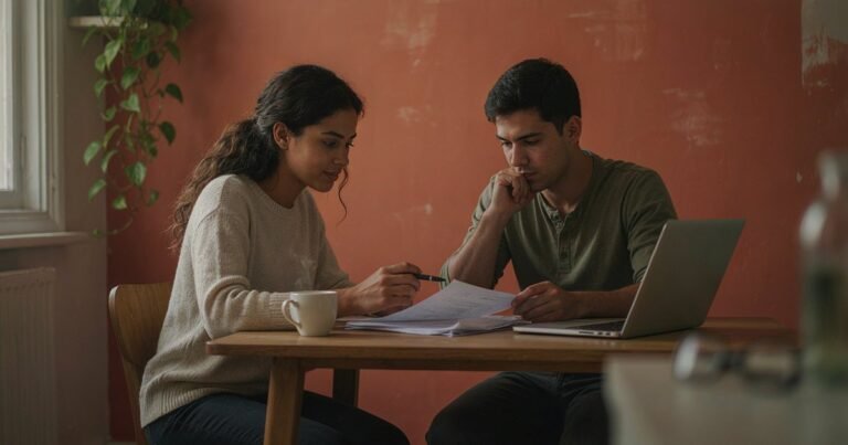 Casal olhando finanças para o minha casa minha vida